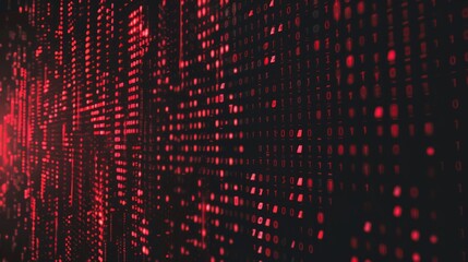 Poster - A close-up of a black screen with red binary code flowing down the surface.