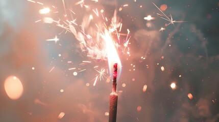 Poster - A single sparkler glowing brightly against the dark blue sky