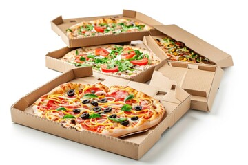 Poster - A stack of pizzas in their boxes, placed on a clean white surface