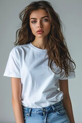 White tshirt mockup on woman model created with Generative AI