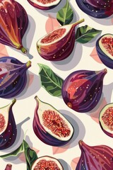 Poster - Close-up photo of a natural pattern featuring interwoven figs and leaves on a white background