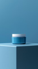 Wall Mural - A blue jar with a white lid sits on a blue surface