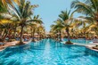 © Leo - Luxurious resort pool with palm trees vibrant and elegant artistic scene inviting setting tropical vibes relaxing atmosphere modern resort