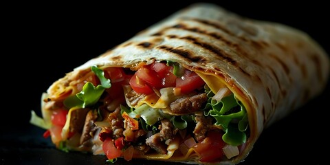 Poster - Delicious Grilled Tortilla Wrap with Beef, Tomatoes, and Lettuce - Food Photography