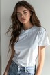 © dendyh7 - White tshirt mockup on woman model created with Generative AI