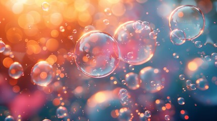 Wall Mural - Floating Soap Bubbles Against A Colorful Bokeh Background