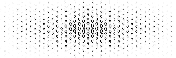 Poster - horizontal halftone of black capital letter q spreading from center for pattern and background.