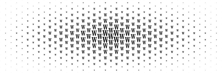 Poster - horizontal halftone of black capital letter w spreading from center for pattern and background.