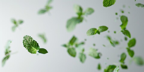 Poster - A cluster of green leaves floating in mid-air