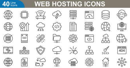 Wall Mural - web hosting icons set. server, cloud, hosting, domain, bandwidth, data, center, backup, control pane