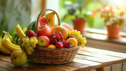 Wall Mural - Colorful Basket of Fresh Fruity Delights