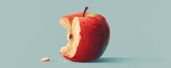 A shiny red apple with a bite taken out of it. Vector flat minimalistic isolated illustration.