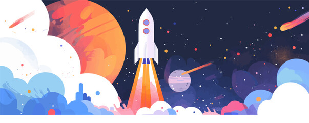 Space rocket launch, Vector flat minimalistic isolated illustration