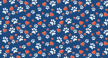 Aufkleber - Pattern with animal paws and hearts. Seamless stylish and cute pattern.