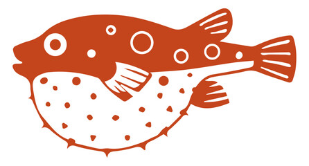 Poster - Puffer fish, vector silhouette in orange color.
