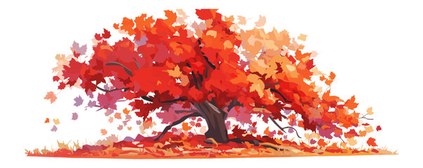 Vibrant maple tree with vibrant red leaves, autumn foliage vector flat minimalistic isolated illustration