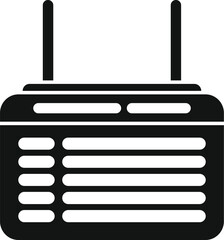 Poster - Classic radio receiver with antenna transmitting broadcasting signals