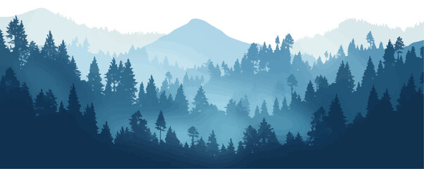 Wall Mural - Thick fog rolling over a mysterious forest. Vector flat minimalistic isolated illustration.