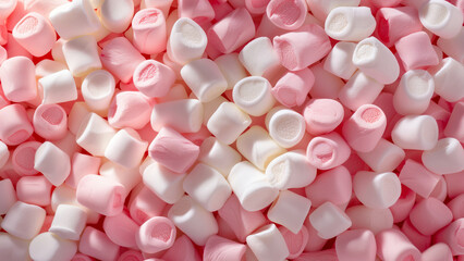 Wall Mural - Close-up of pink and white sweet marshmallows stacked together