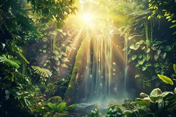 Dreamy jungle landscape with old trees, suitable for backgrounds or wallpapers