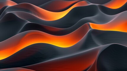 Poster - Wavy black texture color illustration with wavy orange and white lines. Digital motion orange wallpaper template with abstract wave curve.