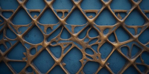 Poster - The image is a close up of a blue and gold patterned surface