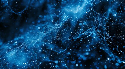 Blue data points and network connections on a black background.