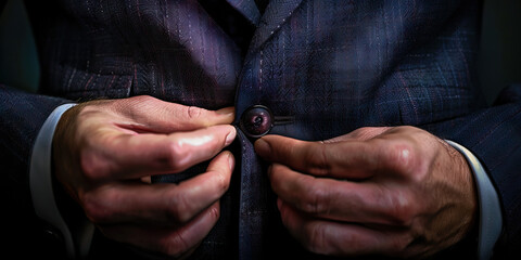 Close-up of a tailor’s hands fitting a suit, ensuring a perfect and comfortable fit