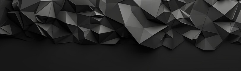 Poster - Wide panorama polygonal wallpaper, abstract black crystal background, faceted texture, macro panorama, 3D render, abstract crystal background