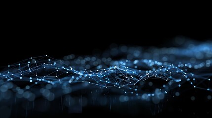 Blue data points and network connections on a black background.