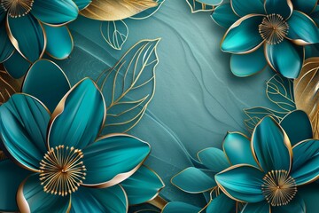 Wall Mural - Green and copper seamless floral plant illustration, generative AI, abstract summer vintage leaf wallpaper