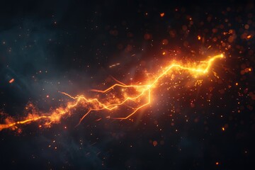 Poster - A close-up shot of a bright lightning bolt on a dark background