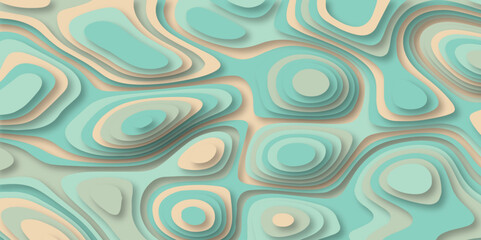 Canvas Print - Colorful 3D abstract background vector with waves and lines. Cyan and off white colors papercut background design.