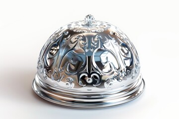 Poster - A silver plate with a domed cover, suitable for serving food or displaying decorations