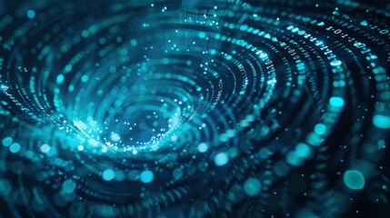 Leinwandbilder - A swirling vortex of blue light with binary code in the background. The center of the vortex is bright and luminous.