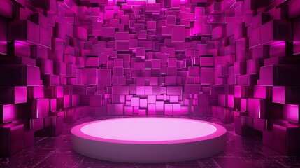 Poster - A modern 3D wallpaper with magenta LED lighting, --no safa, bed, floor, table, roof, window, furniture