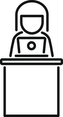 Poster - Woman working on her laptop, sitting at her desk, minimalist icon