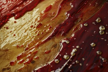 Poster - A macro shot of a mixture of red and yellow liquids, possibly for chemistry or science purposes