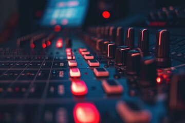 Wall Mural - A close-up shot of a sound board in a professional recording studio