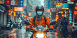 © Lila Patel - Young man on a moped wearing mask on city street