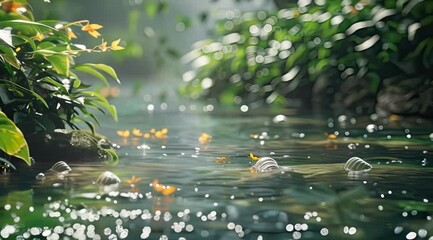 Wall Mural - A pond with a lot of plants and a few leaves floating on the water ducks in the pond