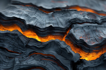 Poster - Black bark with glowing edges in bright orange and turquoise, on a light beige background,