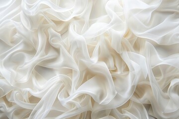 Poster - An elegant background illustration of wedding decor with beige ruffled bridal dresses. A soft breeze of silk fabric exists on top of the background.