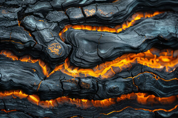 Poster - Black bark with glowing edges in bright orange and turquoise, on a light beige background,