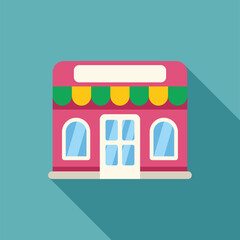 Poster - Small business storefront exterior with large windows, welcoming customers