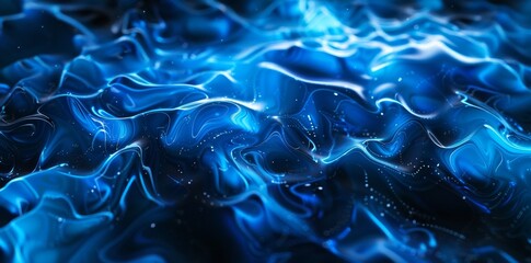 An abstract watercolor paint background in a gradient deep blue color with a liquid fluid grunge texture on the banner and background