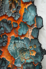 Poster - Abstract depiction of black bark with iridescent orange and teal edges, set against a white backdrop,