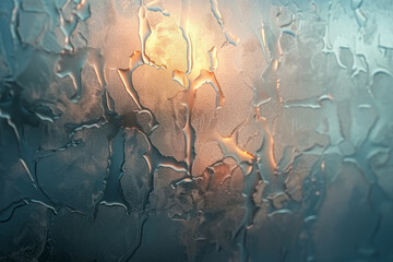 Poster - Abstract background of fogged glass with glowing reflections, set against a plain white backdrop,