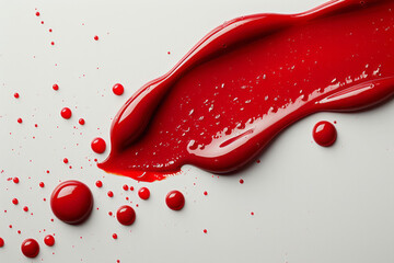 Poster - A minimalist image of a woman's nails with vibrant red nail polish dripping down, against a plain white background.
