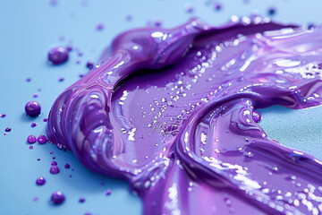 Poster - Minimalist scene of nails with deep purple polish flowing down like paint, against a light blue backdrop,